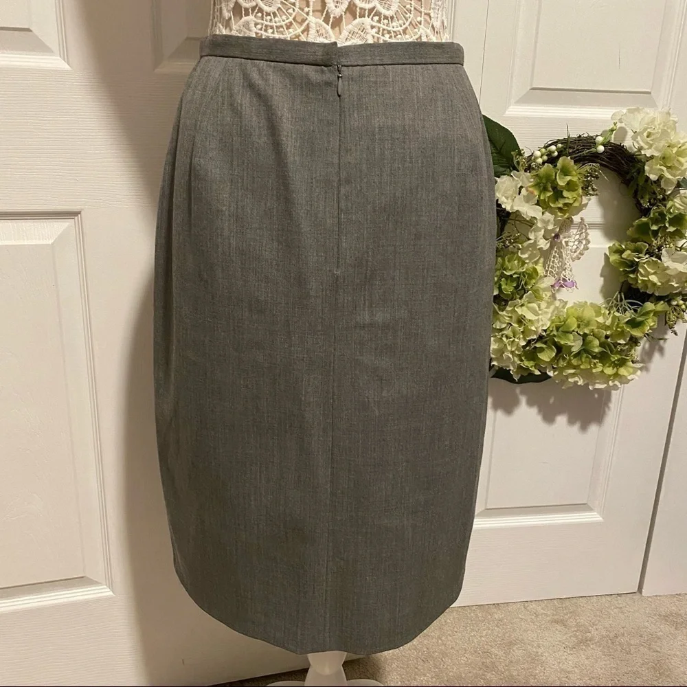 Lafayette 148 New York Kneelength Grey Midi Skirt Tulip Pleated Zip Closure 8